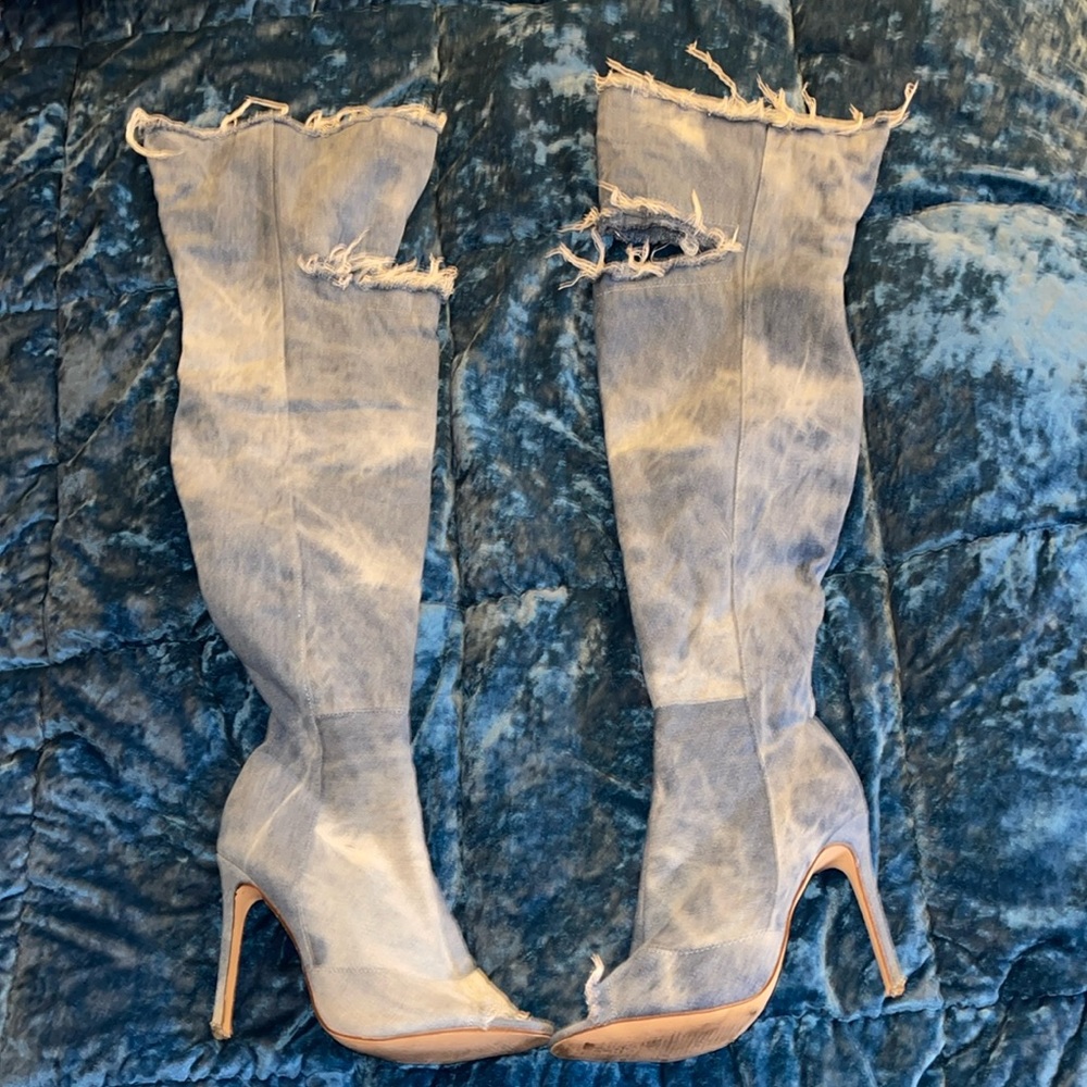 Denim Thigh High Boots